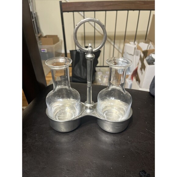 Arte Italica Other - Arte Italica Tavola Pewter Caddy for Oil & Vinegar Cruets With Glass Bottles